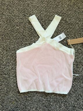 Womens Pink Ribbed Knit Cross Tank Top